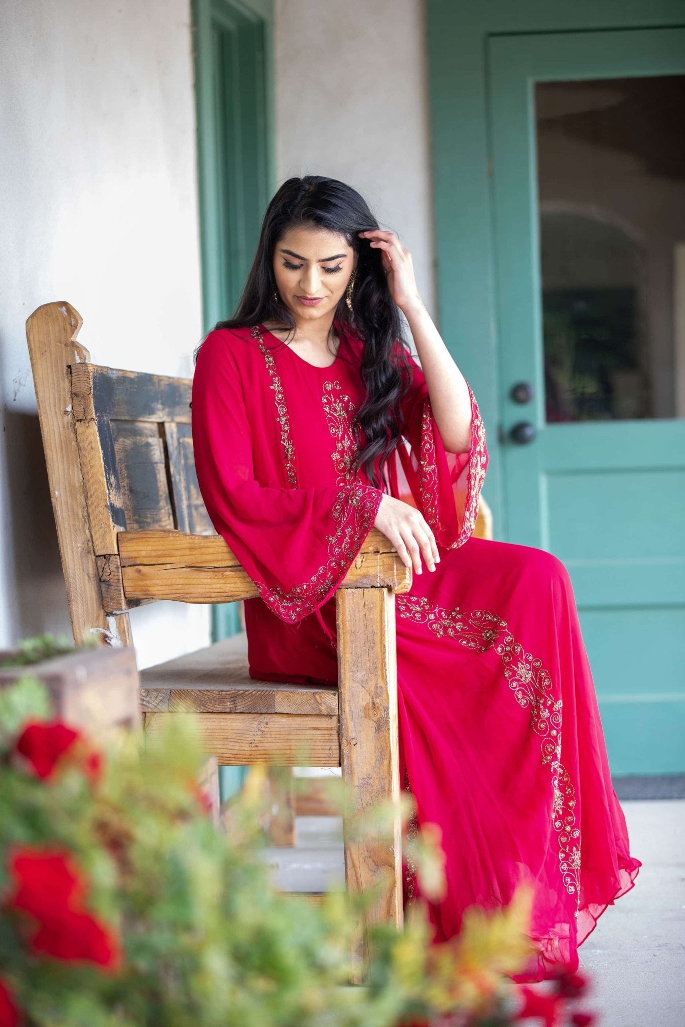 Torch Red Embroidered Dress with Long Jacket M Torch Red Embroidered Dress with Long Jacket M