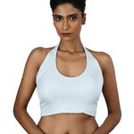 Silver Tissue Halter Neck Saree Blouse - Anvi Couture