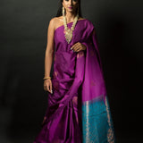 Purple and Azure Blue Pure Kanjivaram Silk Saree - Anvi Couture - Image 1