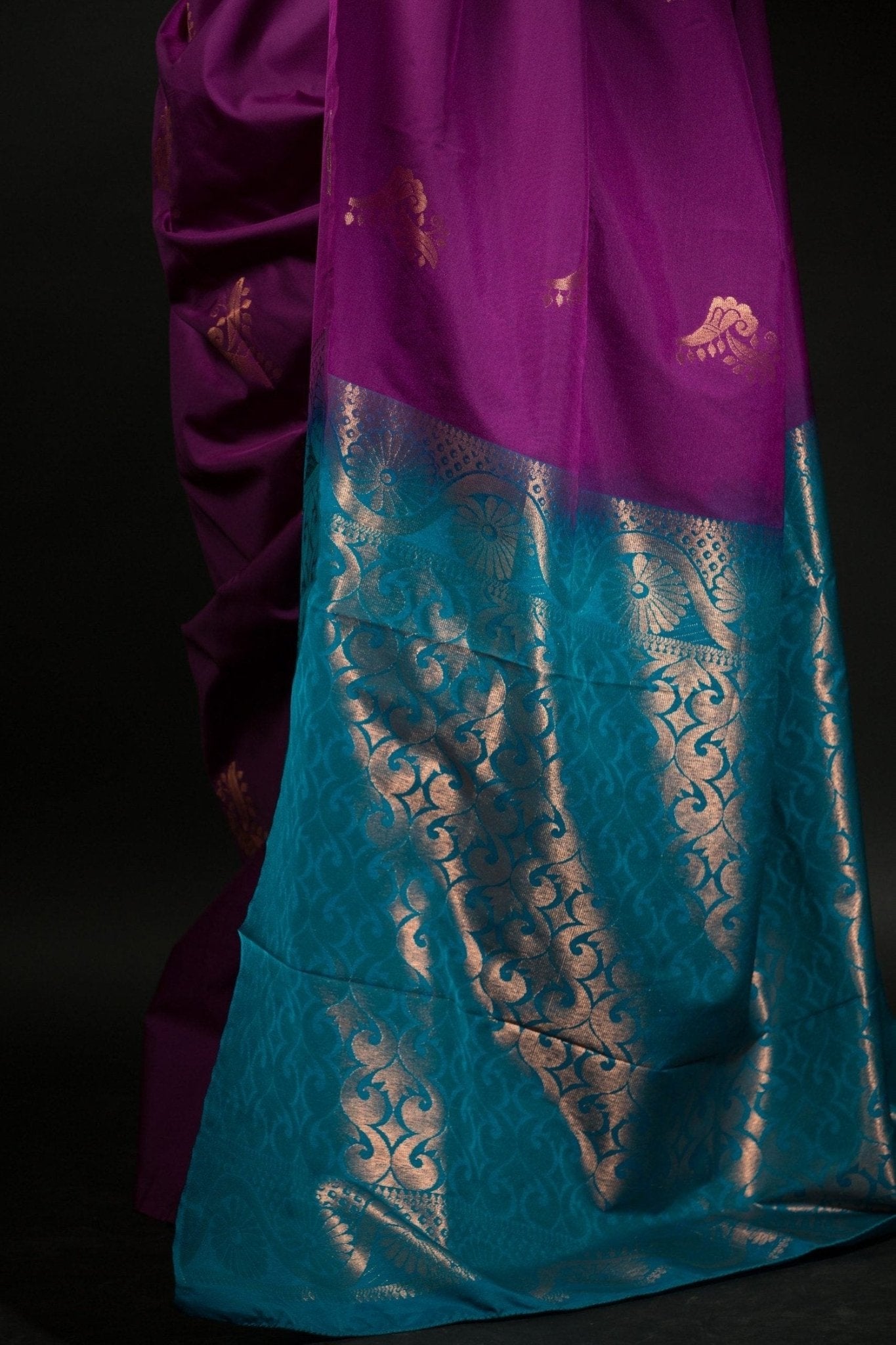 Purple and Azure Blue Pure Kanjivaram Silk Saree - Image 4