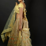 Designer Yellow Embroidered Lehenga Set with Mirror Work Top - Anvi Couture - image 2