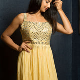 Yellow Mirrorwork Georgette Sharara Set - Anvi Couture