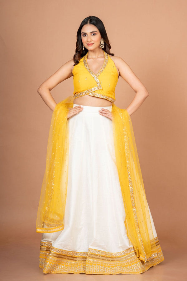 Yellow White Designer Lehenga Set - Anvi Couture