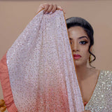 Peach and White Georgette Designer Saree With Sequin Work And Tassel Pallu - Anvi Couture