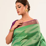 Forest Green Kanjivaram Silk Saree with Magenta Border and all over Zari - Image 4