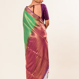 Forest Green Kanjivaram Silk Saree with Magenta Border and all over Zari - Image 5