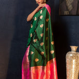 Green Handwoven Pure Katan Banarasi Silk Saree with Gold Zari - Image 1