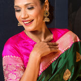Green Handwoven Pure Katan Banarasi Silk Saree with Gold Zari - Image 5