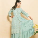 Light Blue Elegant Embroidered Designer Fusion Dress