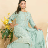 Light Blue Elegant Embroidered Designer Fusion Dress