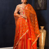 Orange Designer Lehenga With Gems Embroidered Blouse