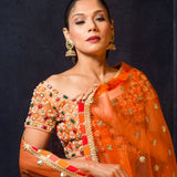 Orange Designer Lehenga With Gems Embroidered Blouse