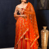 Orange Designer Lehenga With Gems Embroidered Blouse