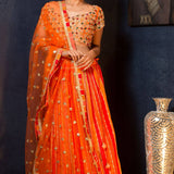 Orange Designer Lehenga With Gems Embroidered Blouse