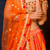 Orange Designer Lehenga With Gems Embroidered Blouse