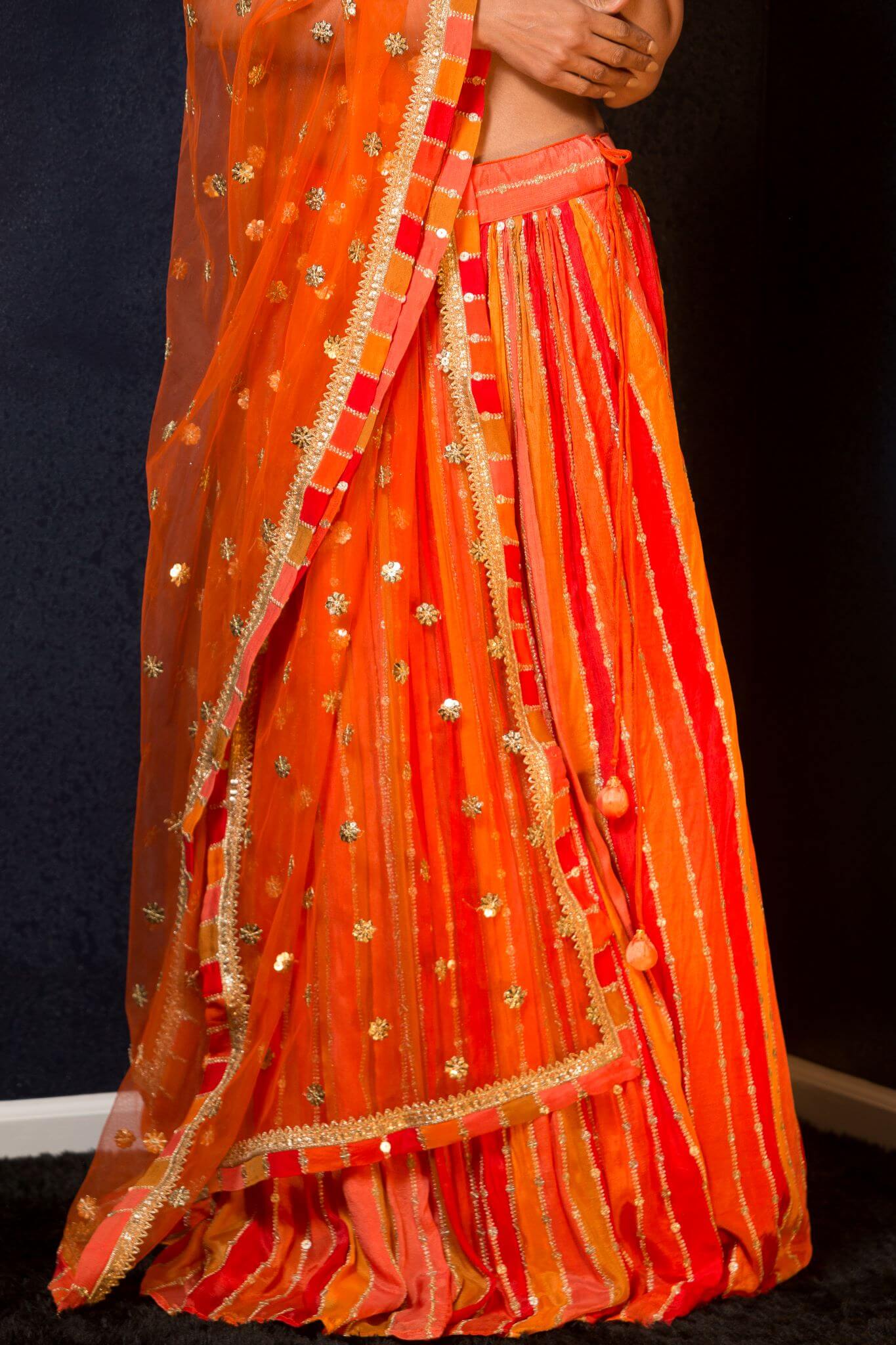 Orange Designer Lehenga With Gems Embroidered Blouse