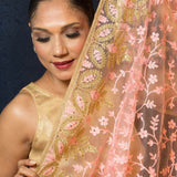 Pink Sequin Embroidered Net Saree with Floral Designs - Anvi Couture
