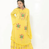 Yellow Party Wear Gown With Hand Embroidery - Anvi Couture