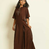 Brown Embroidered Two-Piece Dress - Anvi Couture
