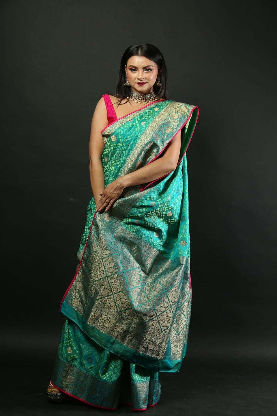 Green Brocade Banarasi Silk Saree with Heavy Border - Image 3
