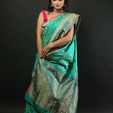 Green Brocade Banarasi Silk Saree with Heavy Border - Image 3