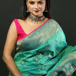 Green Brocade Banarasi Silk Saree with Heavy Border - Image 4