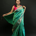 Green Brocade Banarasi Silk Saree with Heavy Border - Image 2