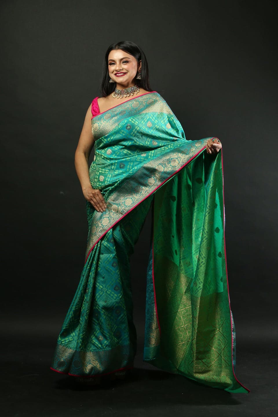 Green Brocade Banarasi Silk Saree with Heavy Border - Image 1