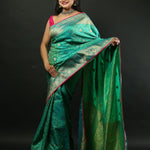 Green Brocade Banarasi Silk Saree with Heavy Border - Image 1
