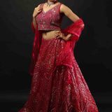 Fuchsia Pink Bridal Net Lehenga With Heavy Embroidery Work