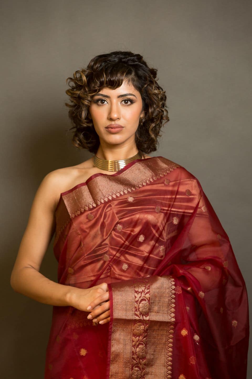 Maroon Organza Saree for a graceful and lightweight look at weddings and parties - Image 2