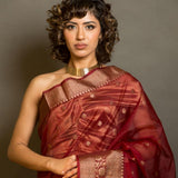 Maroon Organza Saree for a graceful and lightweight look at weddings and parties - Image 2