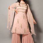 Peach Designer Embroidered Sharara Set - Anvi Couture