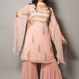 Peach Designer Embroidered Sharara Set - Anvi Couture