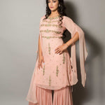 Peach Designer Embroidered Sharara Set - Anvi Couture