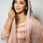 Peach Designer Embroidered Sharara Set - Anvi Couture