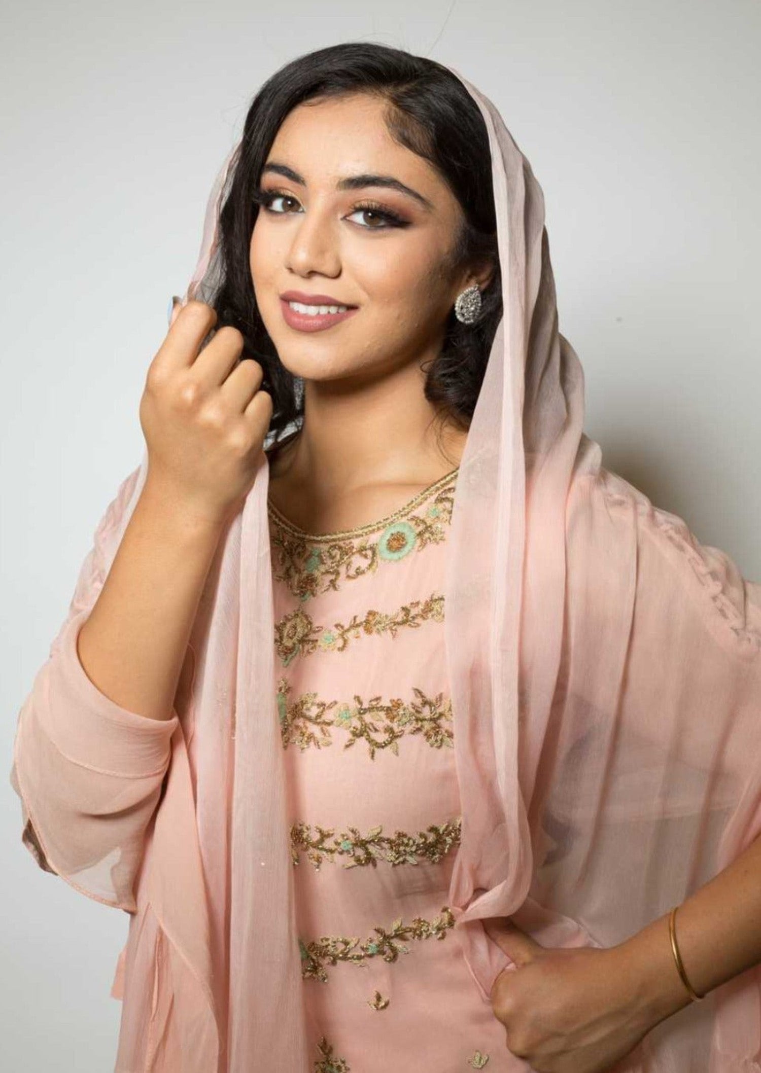 Peach Designer Embroidered Sharara Set - Anvi Couture