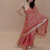 Georgette Designer Saree with Gota Patti Floral Work and Tassels