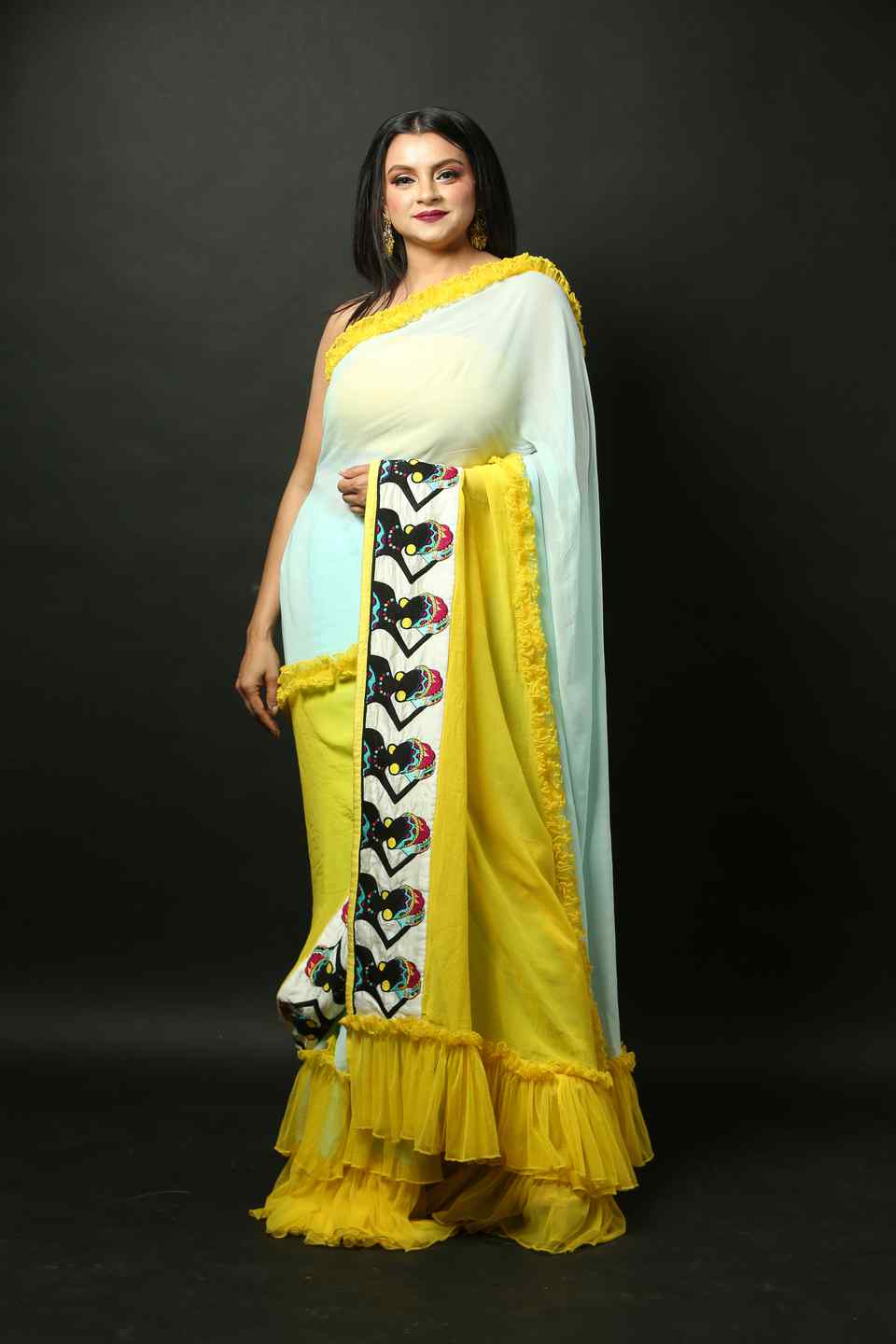 Buy Jaanvi Fashion Women's Ruffle Georgette Saree (frill-saree