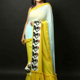 Georgette Designer Ruffle Saree with Handwoven Tribal Work