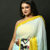 Georgette Designer Ruffle Saree with Handwoven Tribal Work