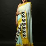 Georgette Designer Ruffle Saree with Handwoven Tribal Work
