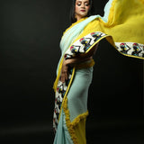 Georgette Designer Ruffle Saree with Handwoven Tribal Work