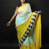Georgette Designer Ruffle Saree with Handwoven Tribal Work