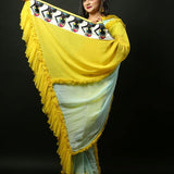 Georgette Designer Ruffle Saree with Handwoven Tribal Work