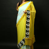 Georgette Designer Ruffle Saree with Handwoven Tribal Work