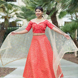 Red Silk Bridal Lehenga with Floral Embridery Zari Work
