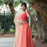 Red Silk Bridal Lehenga with Floral Embridery Zari Work