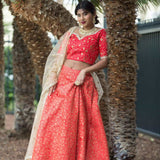 Red Silk Bridal Lehenga with Floral Embridery Zari Work