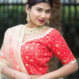 Red Silk Bridal Lehenga with Floral Embridery Zari Work